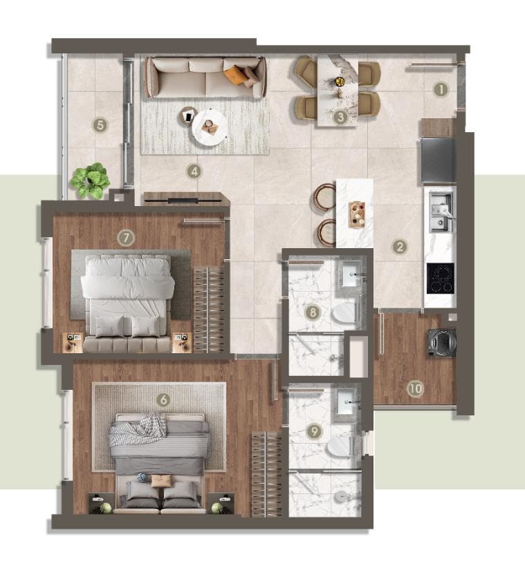 Không gian căn hộ The Privé với ban công và cửa sổ lớn